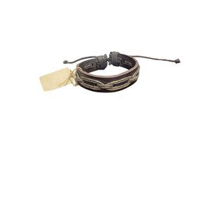 Handmade Brown & Green Braided Leather & Adjustable Bracelet With Tag